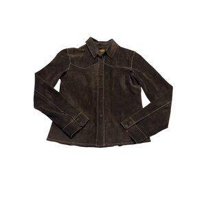 In Suede Dark Brown Long Sleeve Button Front Western Shirt Women's Small S